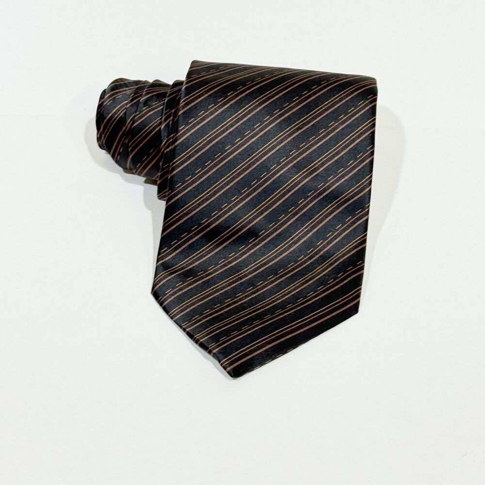 Mens 100% Silk Striped Neck Tie Formal Wear Brown Black